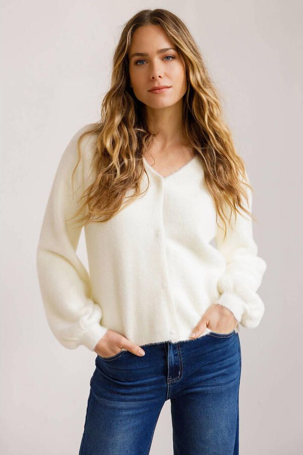 Ivy Beau gebreid vest ecru - Foto 3
