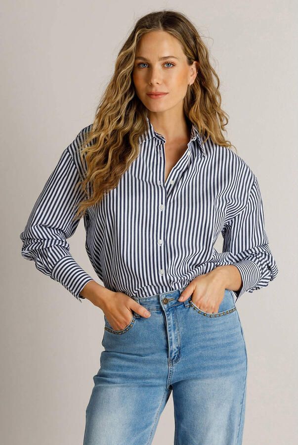 Ivy Beau gestreepte blouse donkerblauw