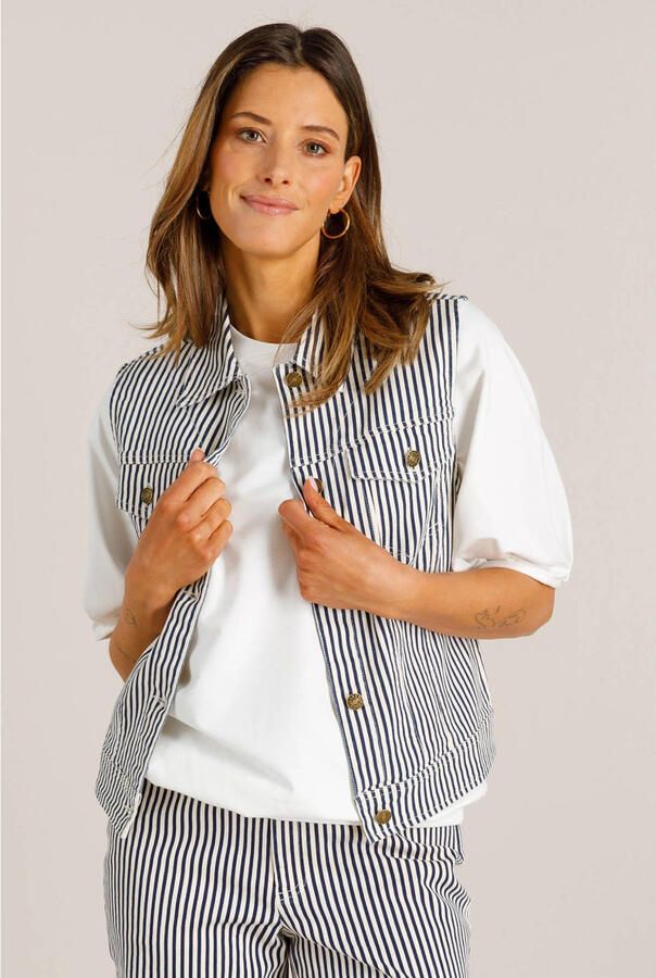 Ivy Beau gestreepte gilet donkerblauw - Foto 2
