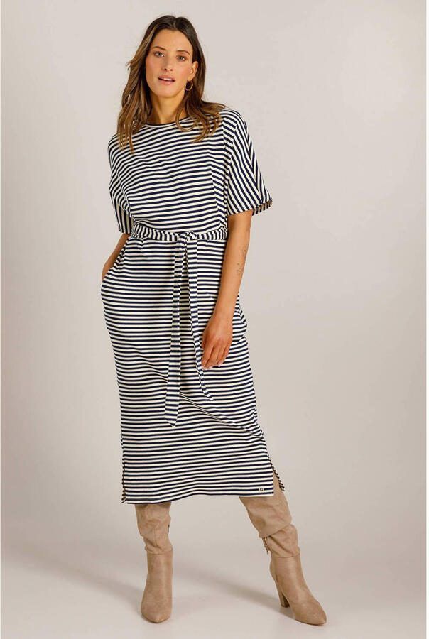 Ivy Beau gestreepte t-shirtjurk midi jurk ecru