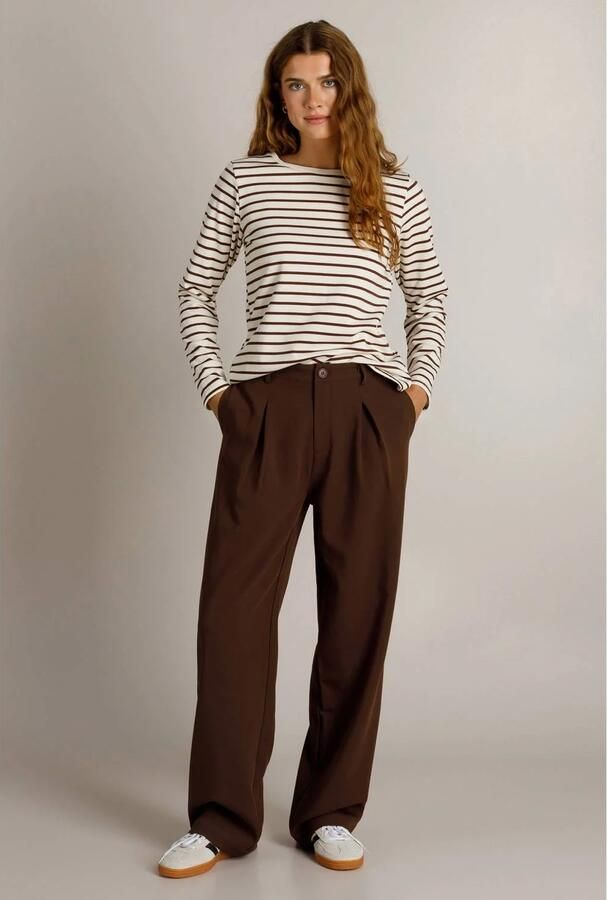 Ivy Beau gestreepte top bruin ecru