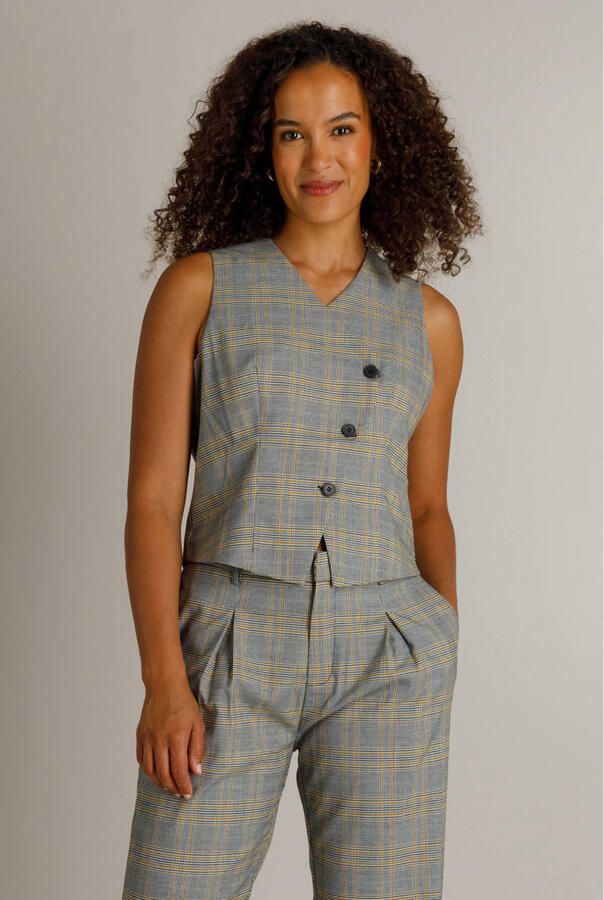 Ivy Beau gilettop met ruit grijs