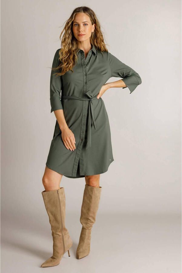 Ivy Beau midi blousejurk van travelstof olijfgroen