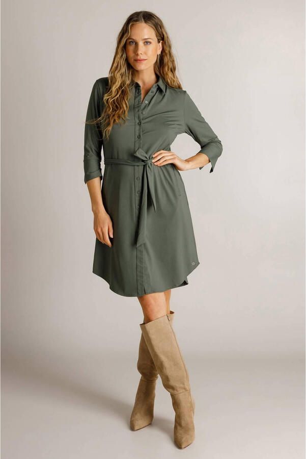 Ivy Beau midi blousejurk van travelstof olijfgroen - Foto 2