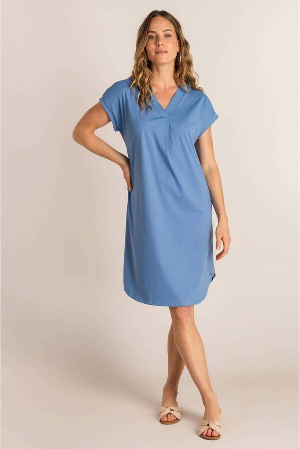 Ivy Beau midi jurk travelstof blauw