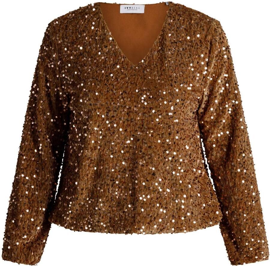 Ivy Beau top met pailletten bruin