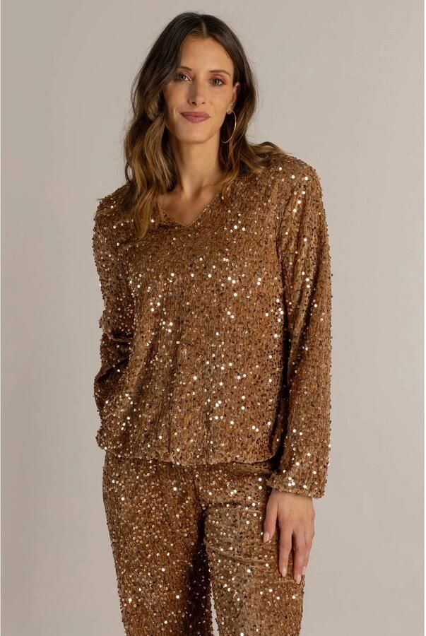 Ivy Beau top met pailletten bruin