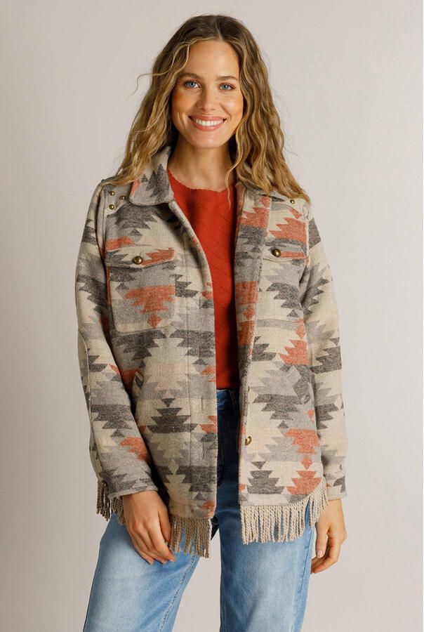Ivy Beau tussenjas met franjes en print groen