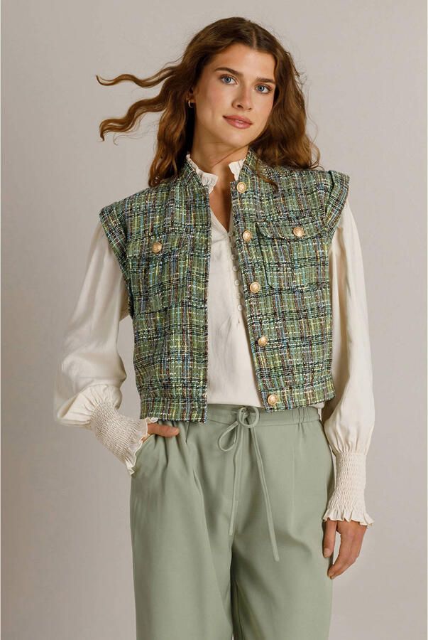 Ivy Beau tweed gilet met print groen meerkleurig
