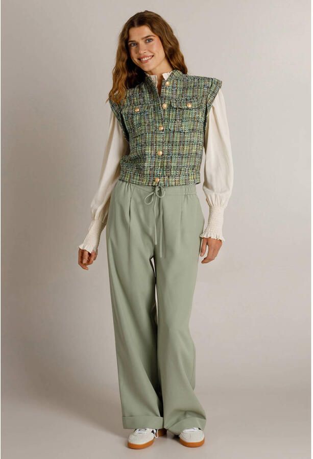 Ivy Beau tweed gilet met print groen meerkleurig - Foto 2