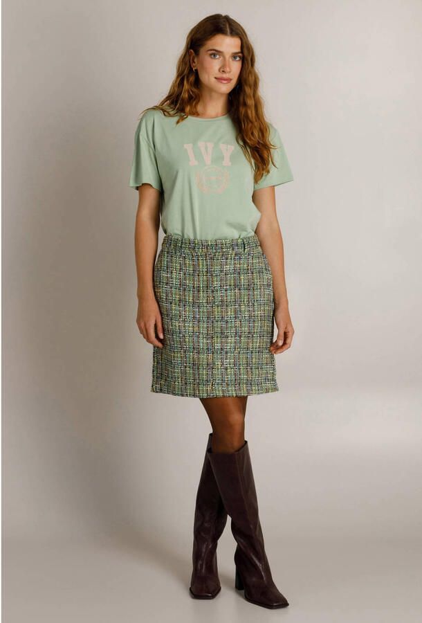 Ivy Beau tweed korte rok met print groen - Foto 2