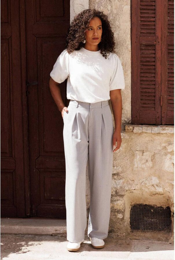 Ivy Beau wide leg broek krijtstreep grijs - Foto 2