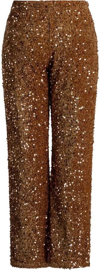 Ivy Beau wide leg casual broek met pailletten bruin