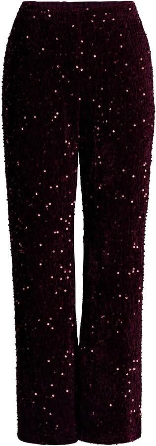 Ivy Beau wide leg casual broek met pailletten donkerrood