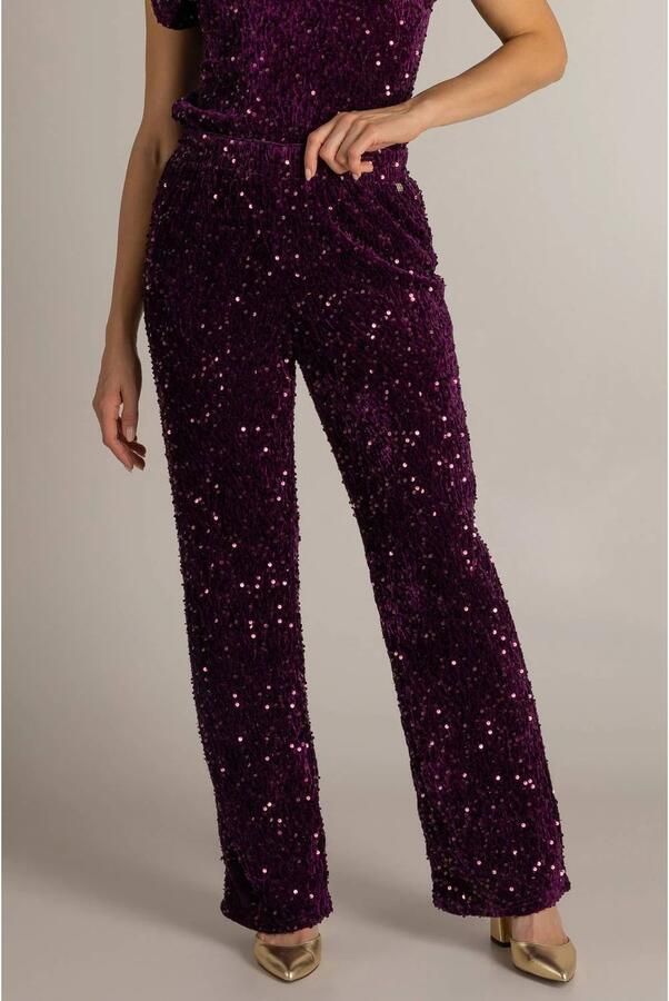 Ivy Beau wide leg casual broek met pailletten paars