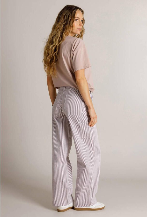 Ivy Beau wide leg gestreepte jeans lila - Foto 3