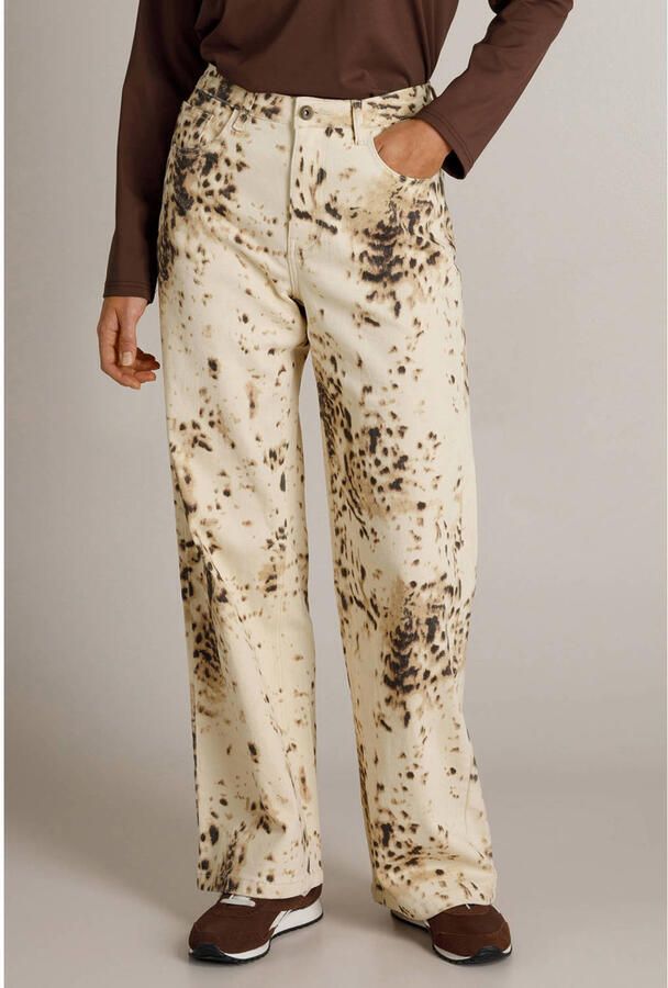 Ivy Beau wide leg jeans met print ecru bruin