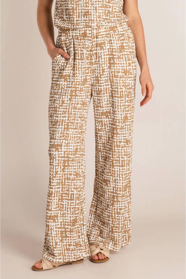 Ivy Beau wide leg regular waist broek beige