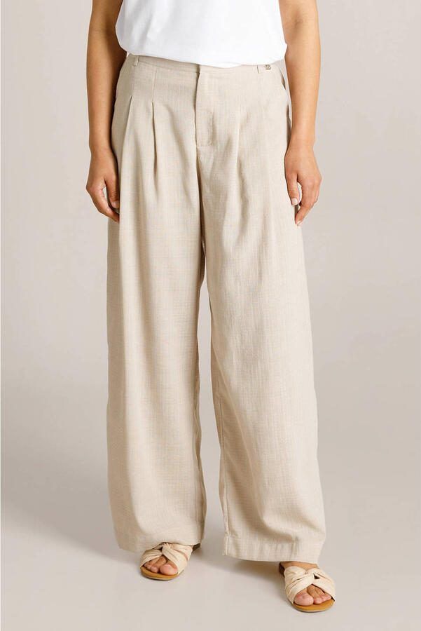 Ivy Beau wide leg regular waist broek beige
