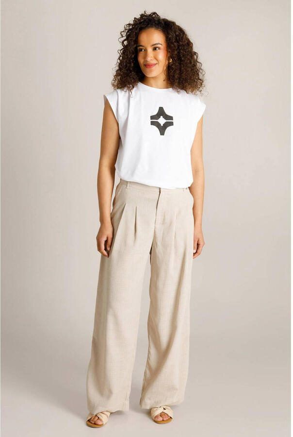 Ivy Beau wide leg regular waist broek beige - Foto 3