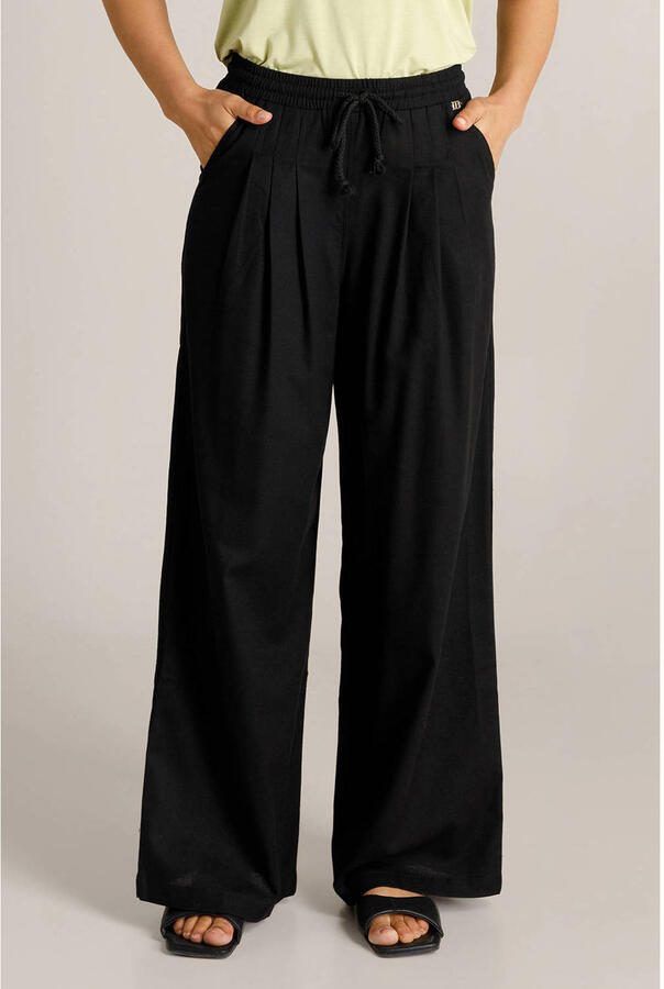 Ivy Beau wide leg regular waist broek met linnen zwart