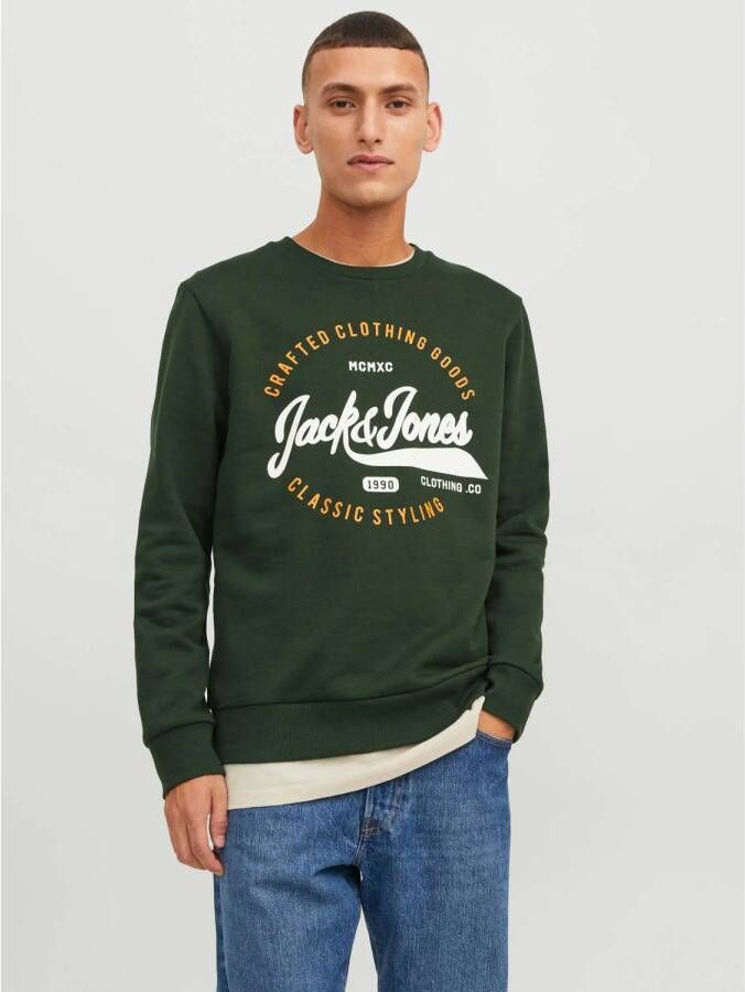 JACK & JONES sweater JJMIKK met printopdruk groen
