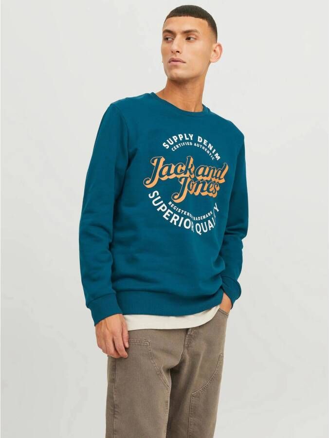 JACK & JONES sweater JJMIKK met printopdruk blauw