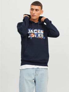 JACK & JONES CORE hoodie JCODUST met printopdruk donkerblauw