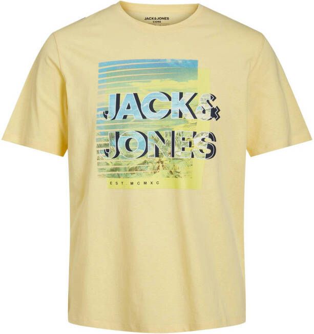 JACK & JONES CORE regular fit T-shirt JCOBOOSTER met printopdruk pale banana