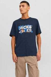 JACK & JONES CORE regular fit T-shirt JCODUST met printopdruk donkerblauw