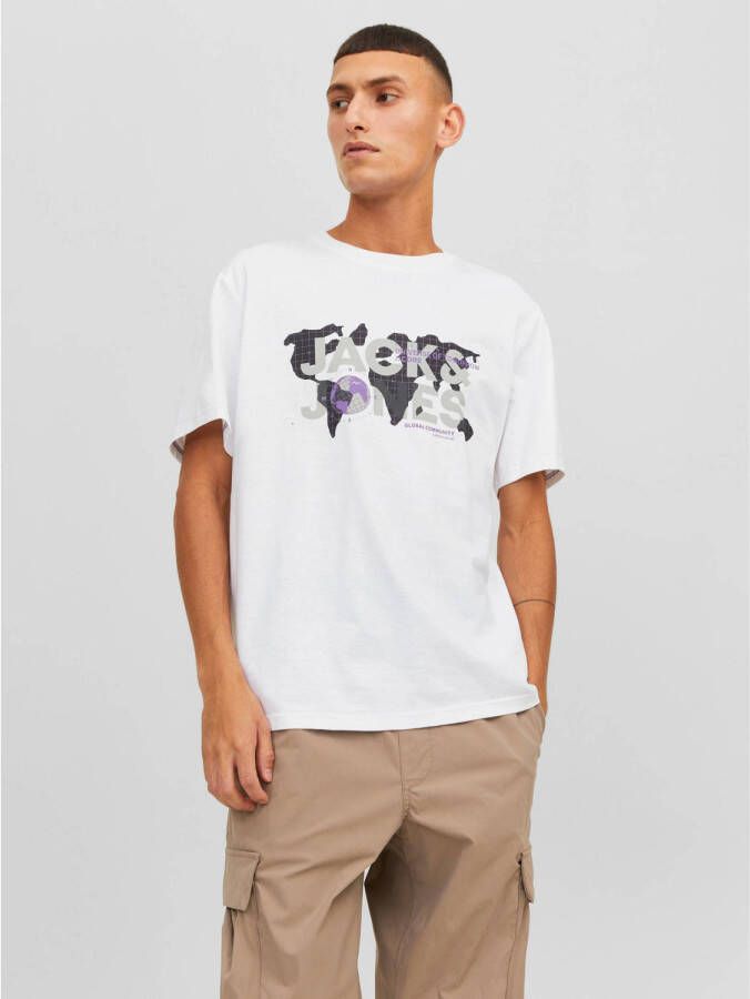 JACK & JONES CORE regular fit T-shirt JCODUST van biologisch katoen wit