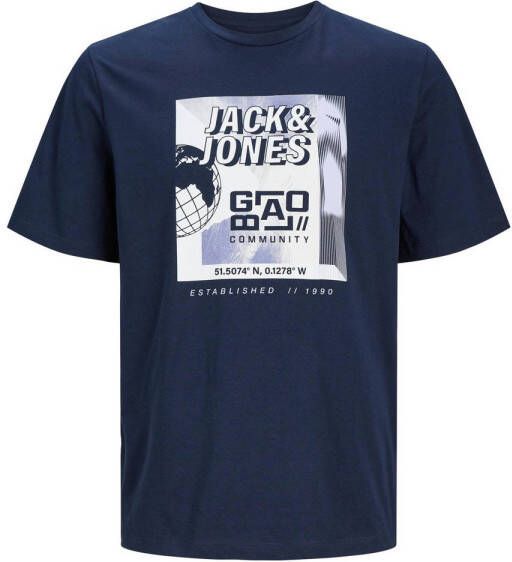 JACK & JONES CORE regular fit T-shirt JCOGALAXY met printopdruk donkerblauw