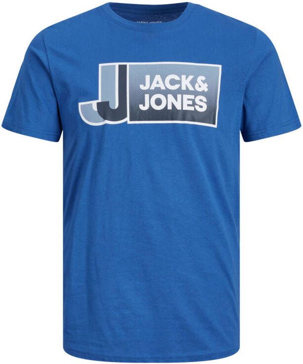 JACK & JONES CORE regular fit T-shirt JCOLOGAN met printopdruk blue iolite