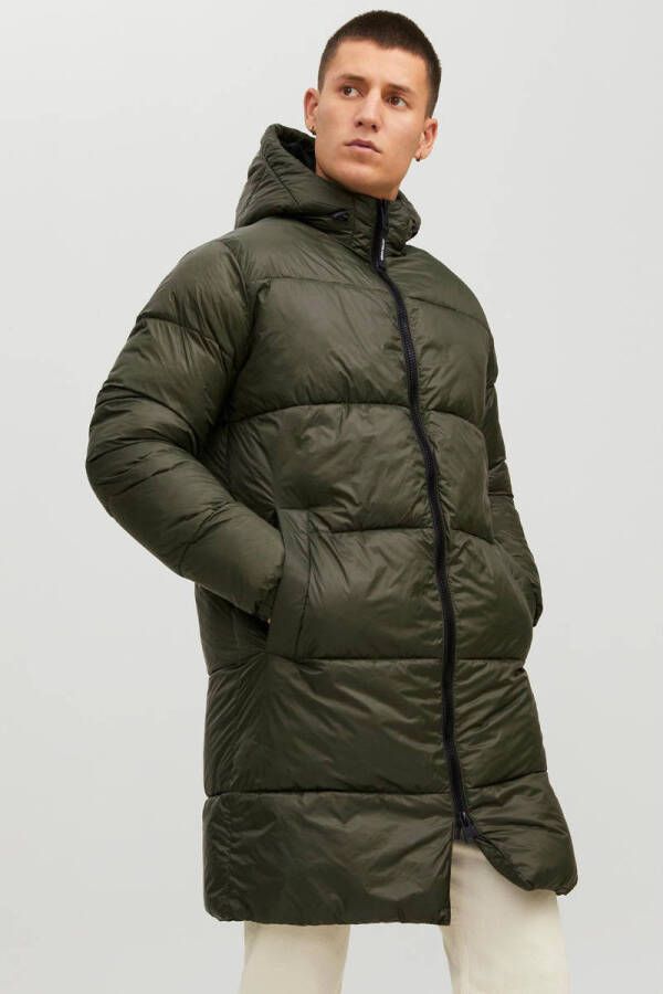 Jack & jones Gewatteerde lange jas met capuchon model 'Hero'
