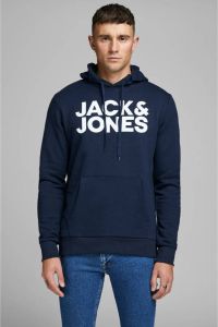 JACK & JONES ESSENTIALS hoodie JJECORP met logo marine wit