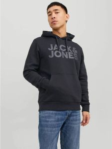 JACK & JONES ESSENTIALS hoodie JJECORP met printopdruk zwart