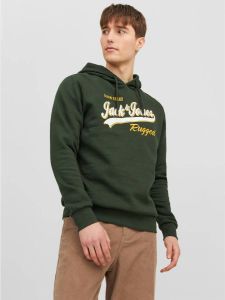 JACK & JONES ESSENTIALS hoodie JJELOGO met printopdruk groen