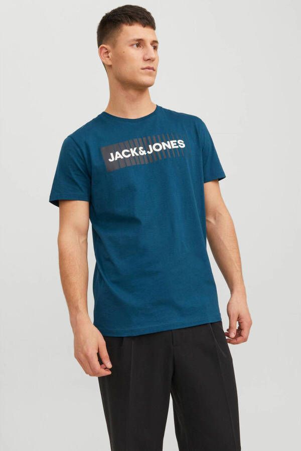 JACK & JONES ESSENTIALS regular fit T-shirt JJECORP van biologisch katoen blauw