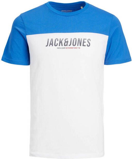 JACK & JONES ESSENTIALS regular fit T-shirt JJEDAN met printopdruk french blue