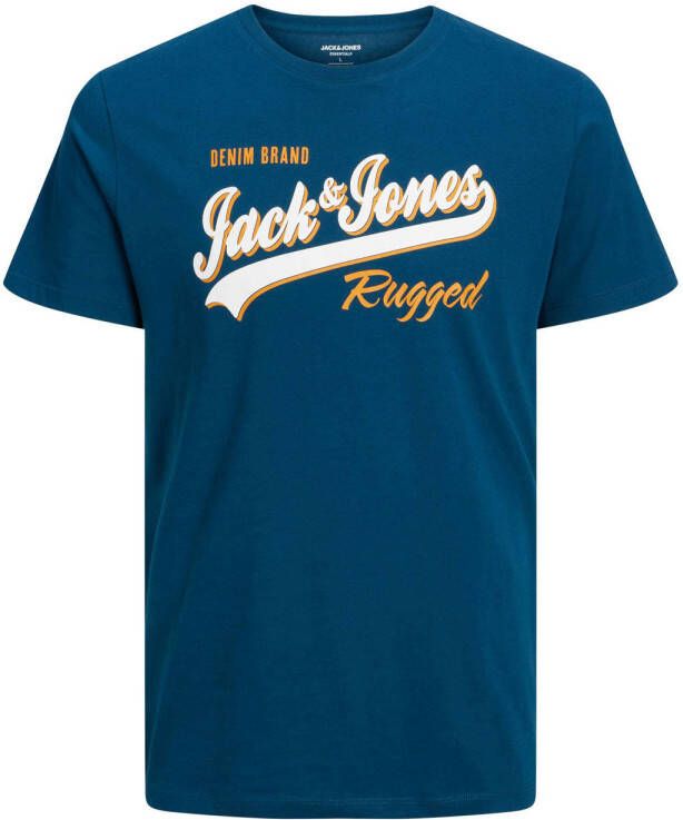 JACK & JONES ESSENTIALS regular fit T-shirt JJELOGO van biologisch katoen blauw