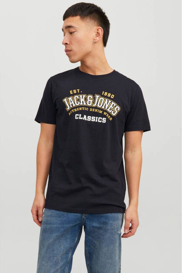 JACK & JONES ESSENTIALS regular fit T-shirt JJELOGO van biologisch katoen donkerblauw