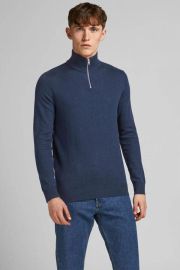 Jack & Jones Gebreide trui EMIL KNIT HALF ZIP met korte ritssluiting in troyer-look - Thumbnail 1