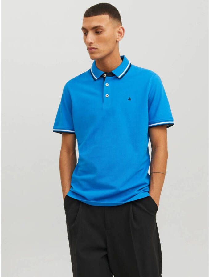 JACK & JONES ESSENTIALS slim fit polo JJEPAULOS van biologisch katoen french blue