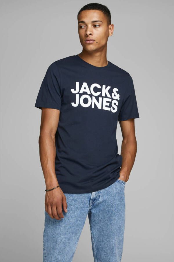 JACK & JONES ESSENTIALS T-shirt JJECORP met logo donkerblauw