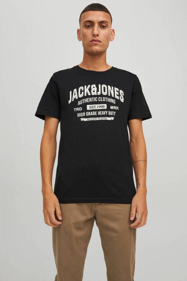 JACK & JONES ESSENTIALS T-shirt JJEJEANS met printopdruk zwart