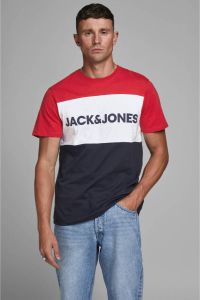 JACK & JONES ESSENTIALS T-shirt JJELOGO met logo rood wit donkerblauw