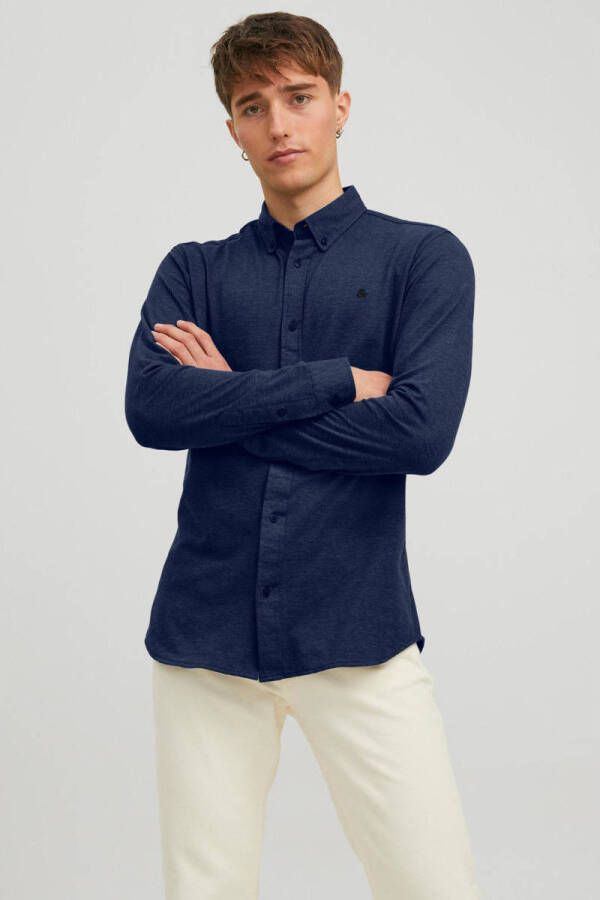 JACK & JONES gemêleerd slim fit overhemd JJPIQUE navy blazer