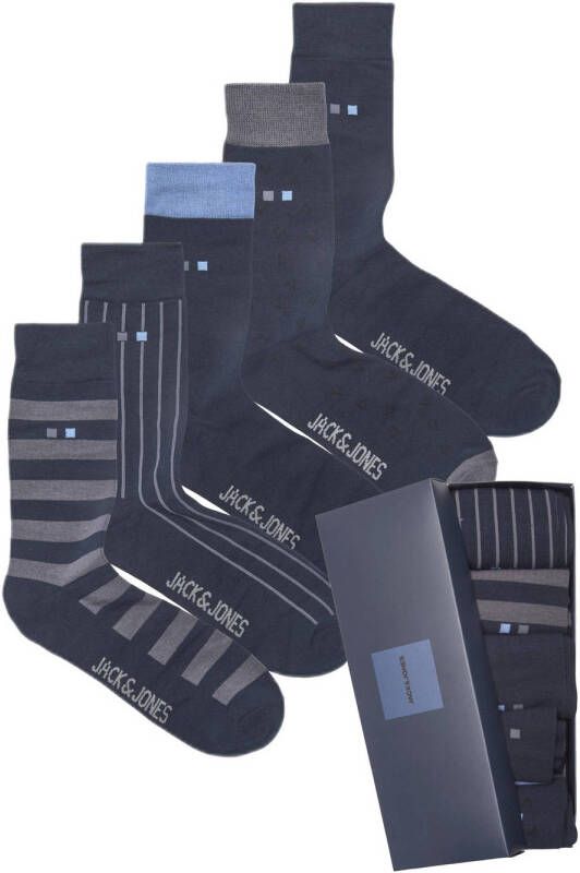 JACK & JONES giftbox sokken JACTOM set van 5 donkerblauw