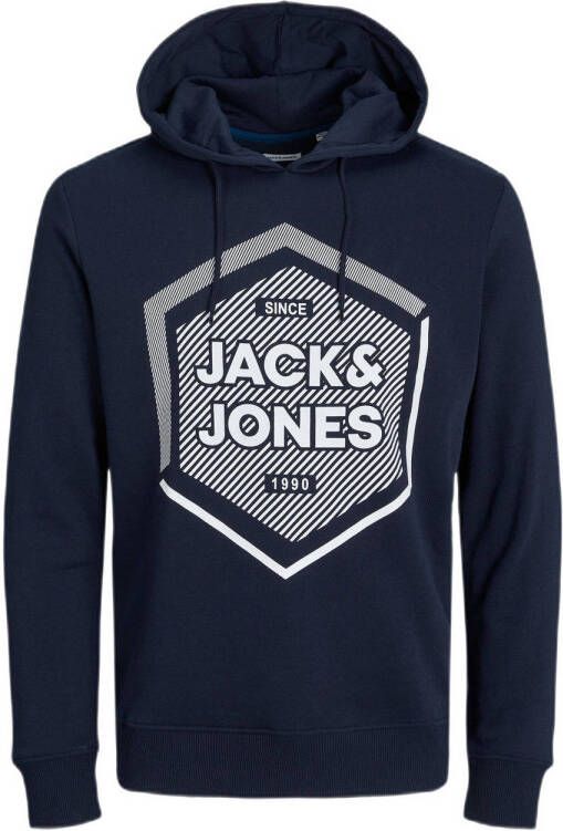JACK & JONES hoodie JJSTEIN met printopdruk blauw