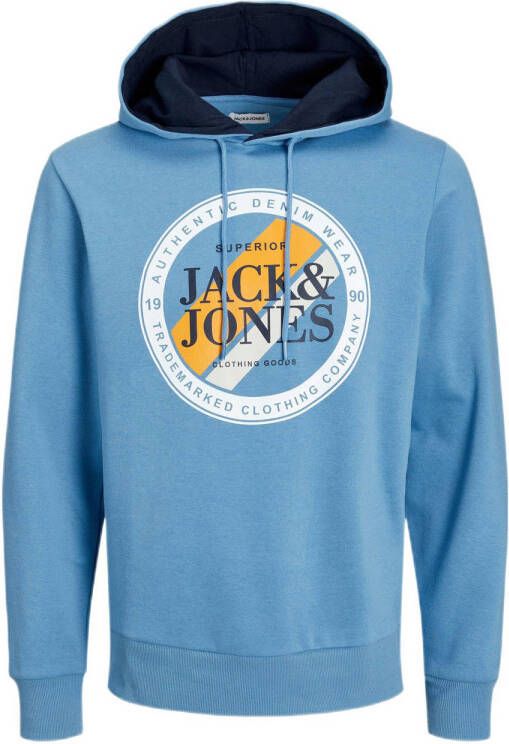 JACK & JONES hoodie met printopdruk lichtblauw